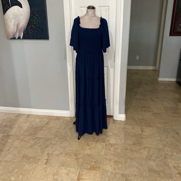 The Unbranded Brand Dresses & Skirts - New Women 3XL blue maxi dress featuring ruffled flutter sleeves,tiered skirt